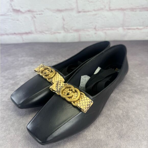 Gucci Women’s New Interlocking Gg Python Black Ballet Flats Ribbon 41 - Picture 1 of 14